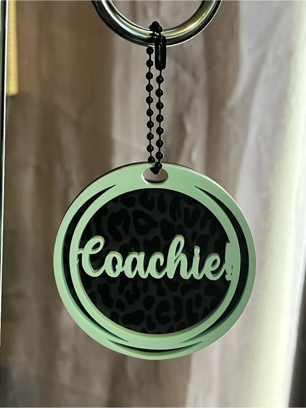 Custom Charm in Mint Green on Black Leopard